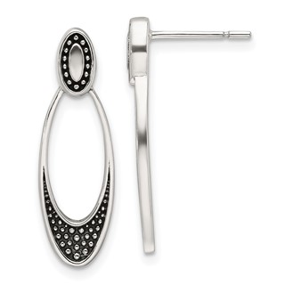 Sterling Silver Polished and Antiqued Oval Post Earrings