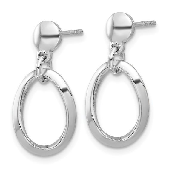 Sterling Silver Rhodium-plated Polished Oval Link Dangle Earrings