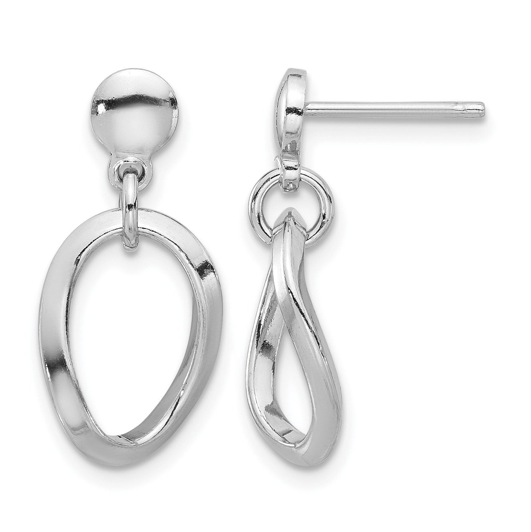 Sterling Silver Rhodium-plated Polished Oval Link Dangle Earrings (QE17039)