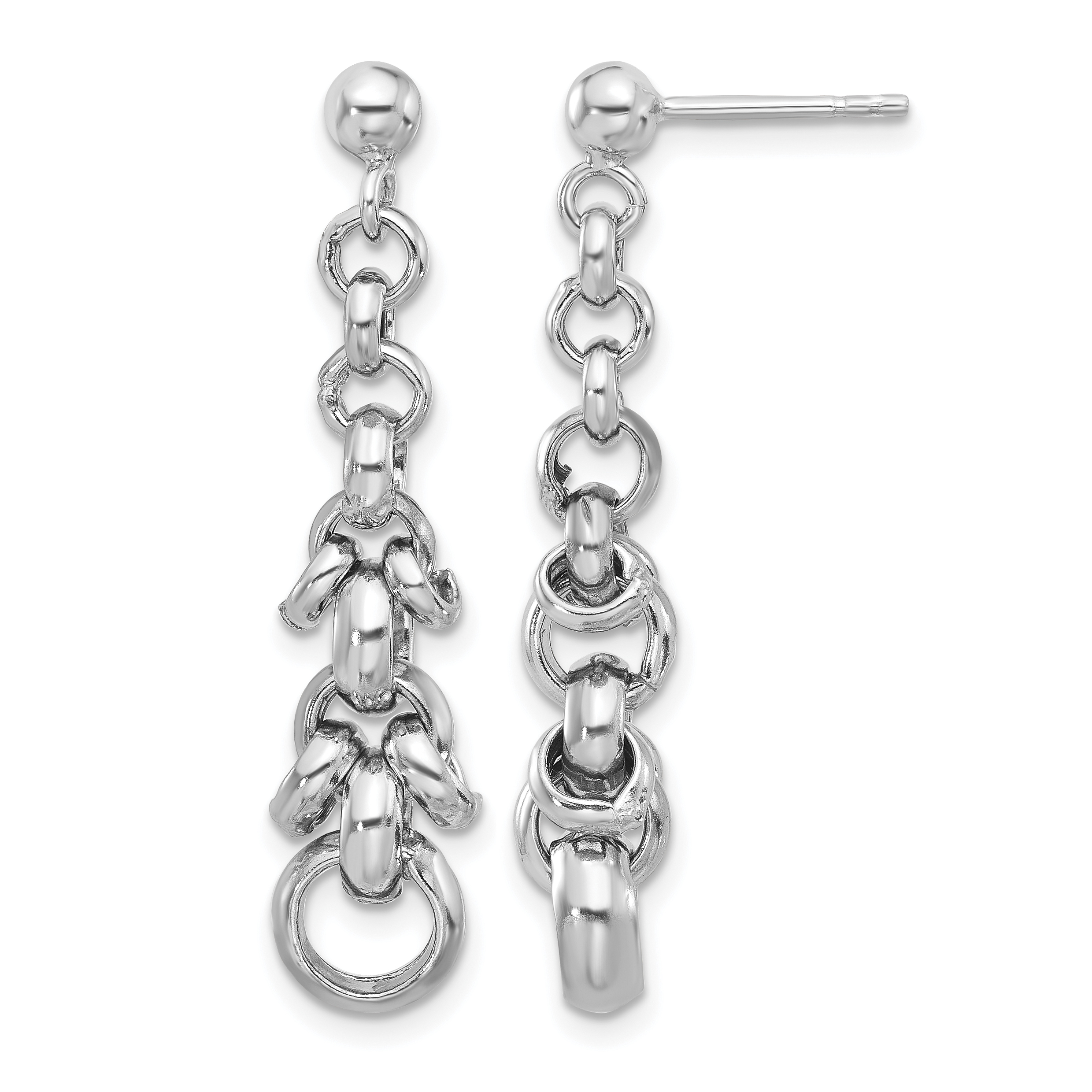 Sterling Silver Rhodium-plated Link Dangle Post Earrings (QE17042)