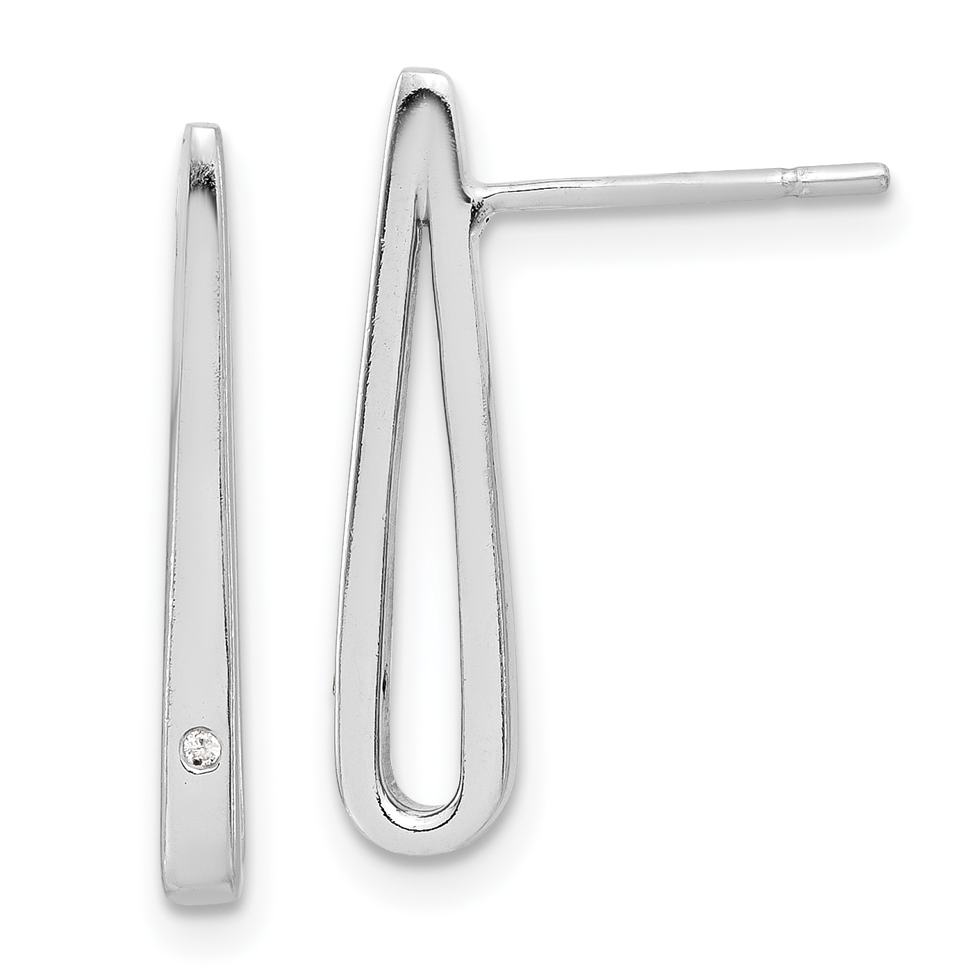Sterling Silver Rhodium-plated Polished CZ Teardrop Post Earrings (QE17045)