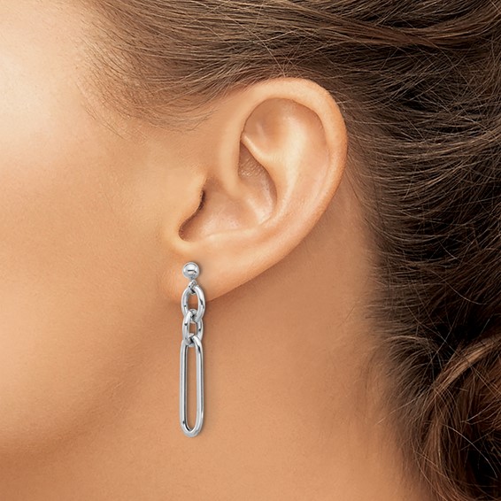 Sterling Silver Rhodium-plated Paperclip Dangle Post Earrings