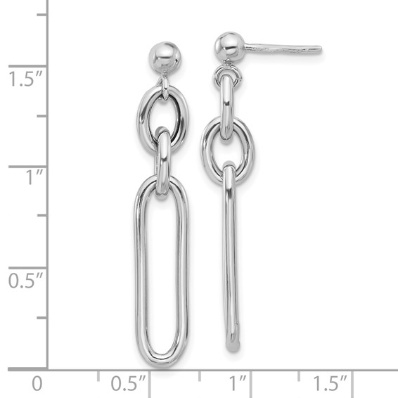 Sterling Silver Rhodium-plated Paperclip Dangle Post Earrings