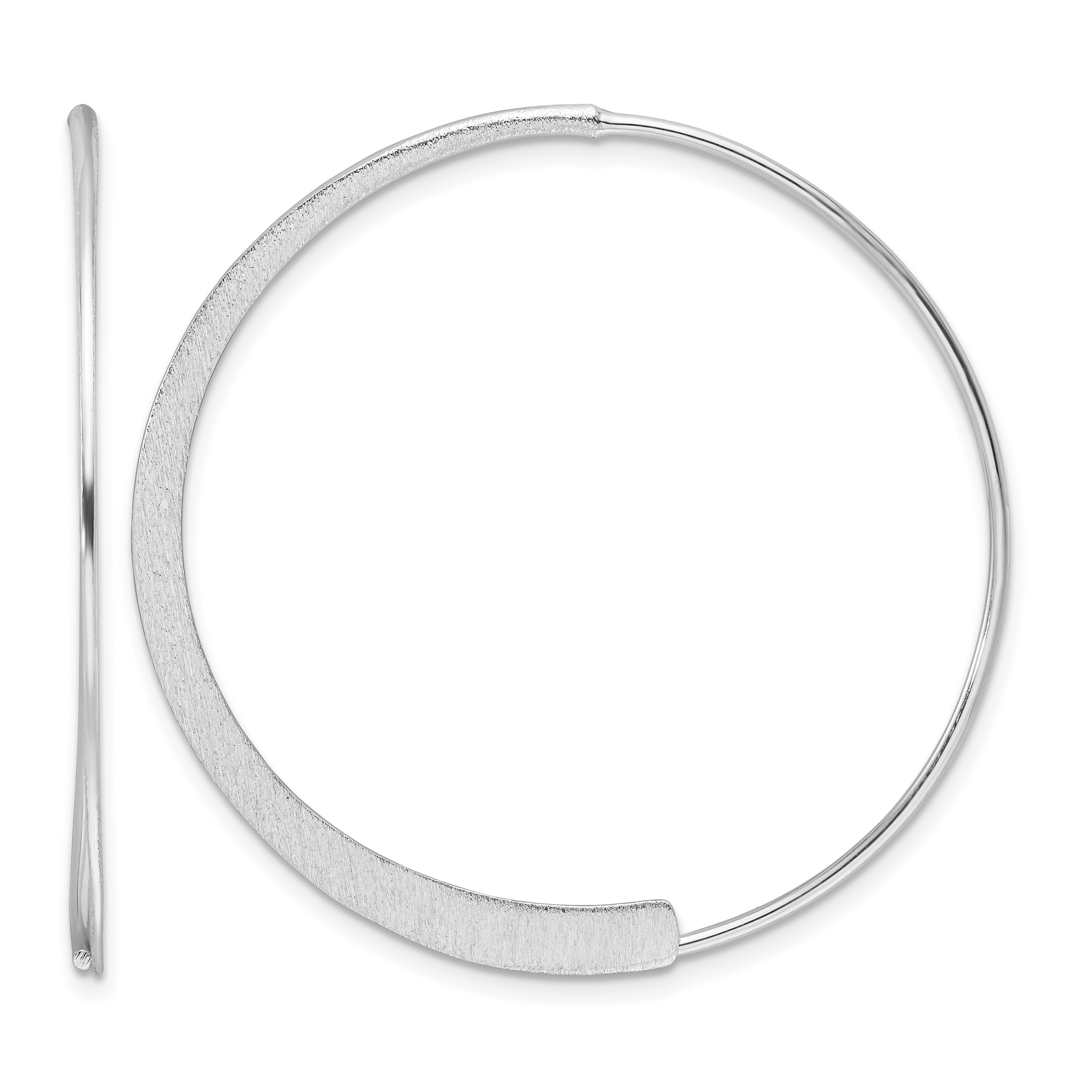 Sterling Silver Rhodium-plated Brushed/Textured Threader Hoop Earrings (QE17054)