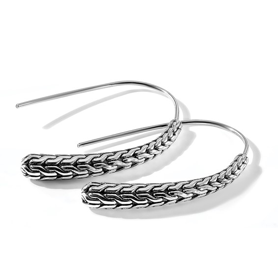 Sterling Silver Polished and Antiqued Textured Dangle Earrings