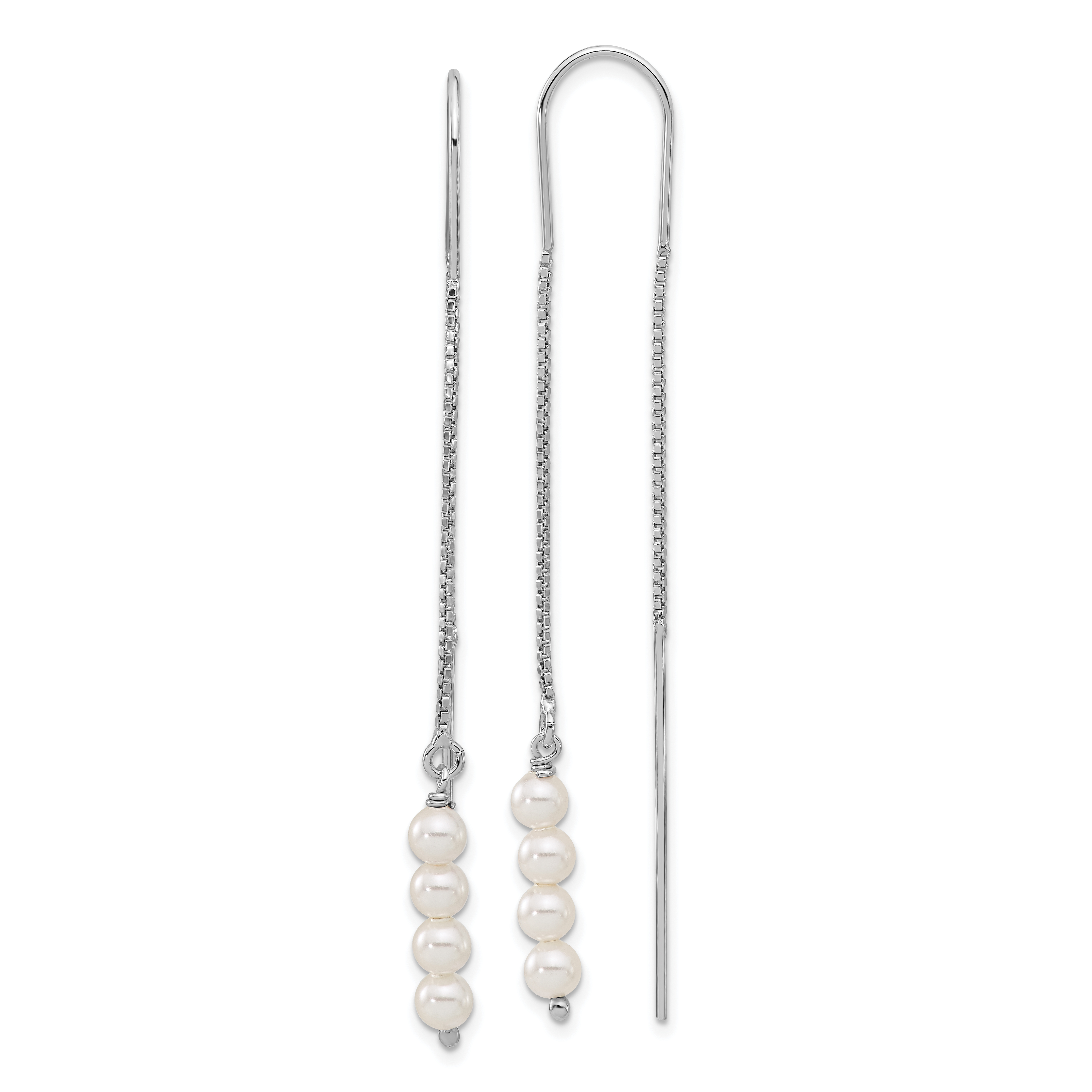 Sterling Silver Rhodium-plated Freshwater Cultured Pearl Threader Earrings (QE17062)