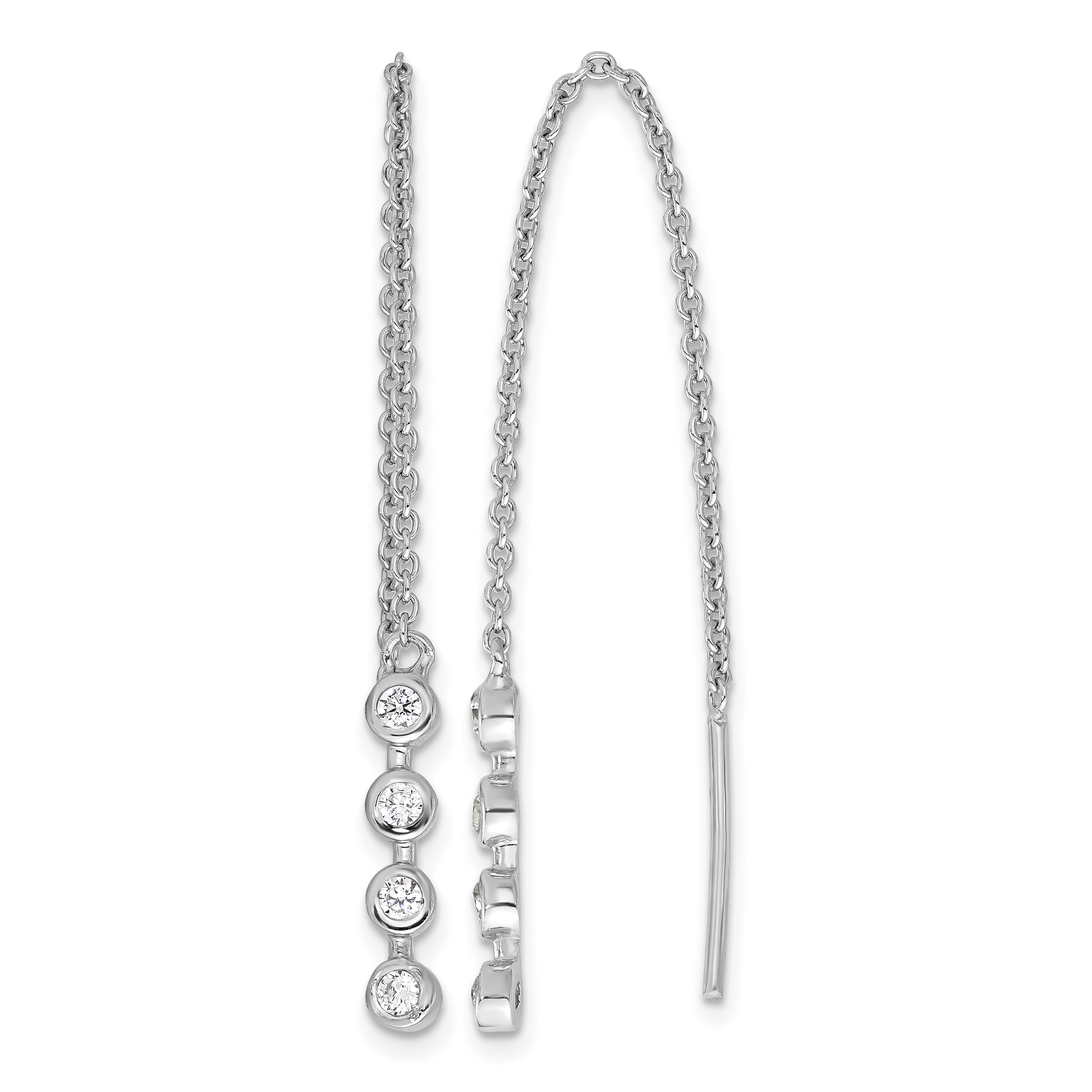 Sterling Silver Rhodium-plated Polished CZ Threader Earrings (QE17063)