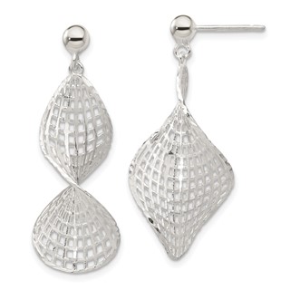 Sterling Silver RH-pltd Brushed Diamond-cut Twisted Post Dangle Earrings