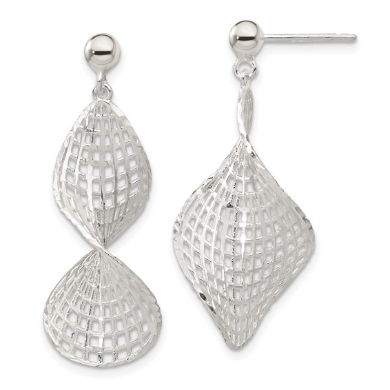Sterling Silver RH-pltd Brushed Diamond-cut Twisted Post Dangle Earrings