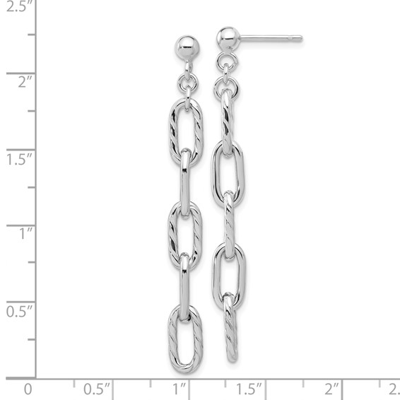Sterling Silver RH-plated Polish & Textured Chain Post Dangle Earrings