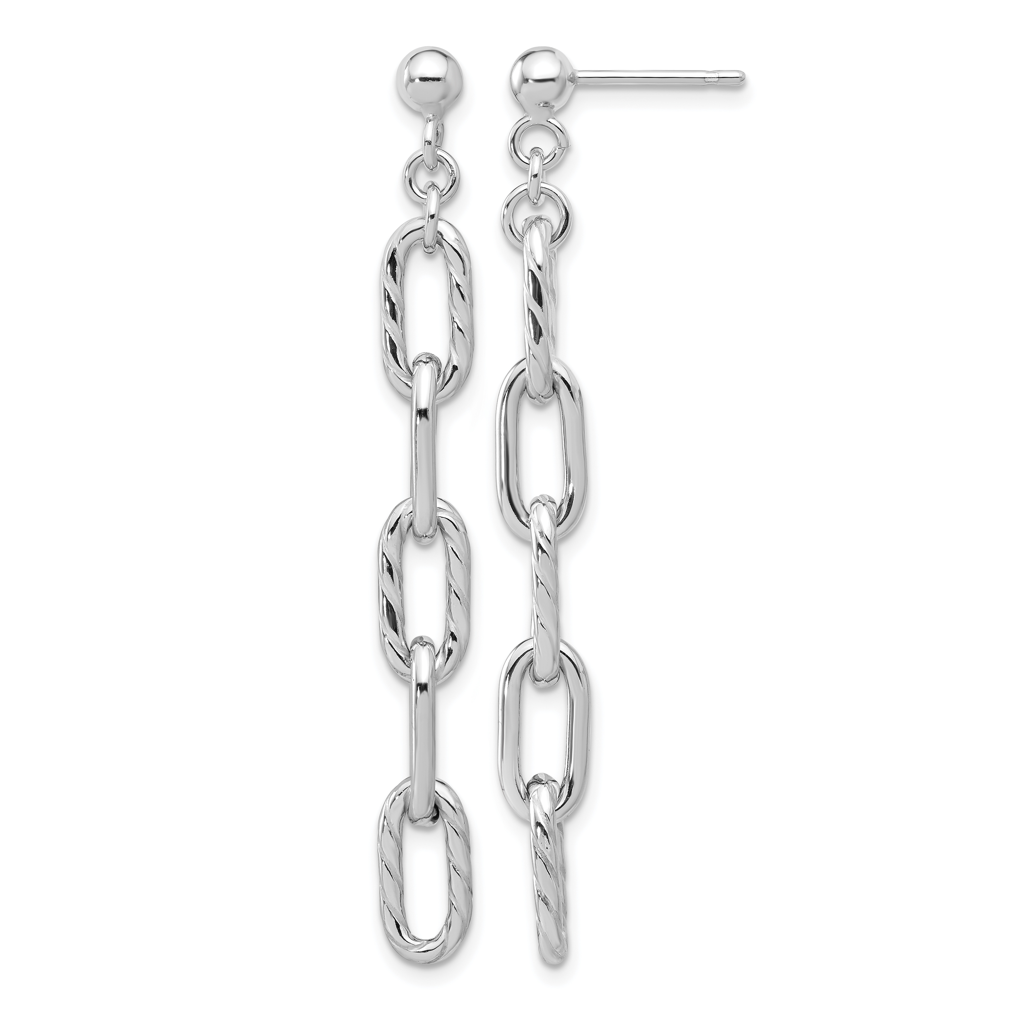 Sterling Silver RH-plated Polish & Textured Chain Post Dangle Earrings (QE17068)