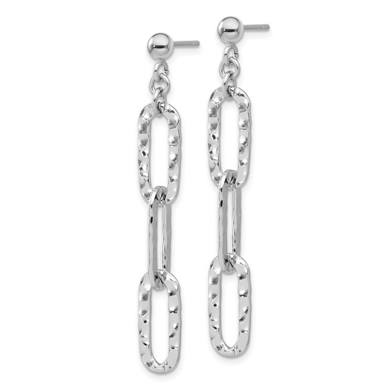 Sterling Silver RH-pltd Polished Hammered Chain Post Dangle Earrings