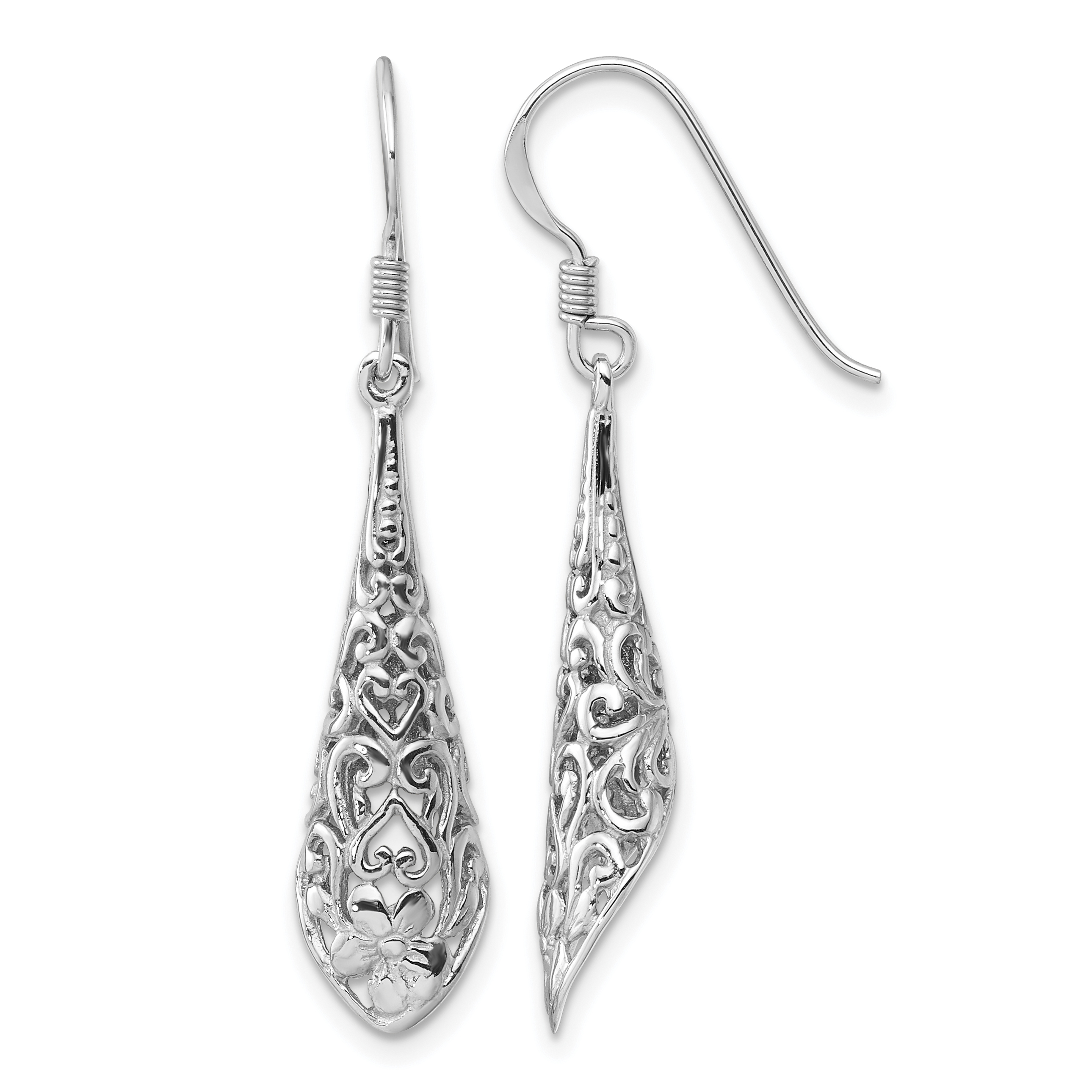 Sterling Silver Rhod-plated Polished Puffed Filigree Flower Earrings (QE17072)