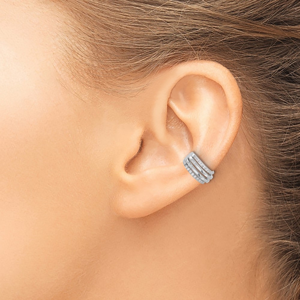 Sterling Silver Rhodium-plated Polished 4 Row CZ Single Cuff Earring (QE17088)