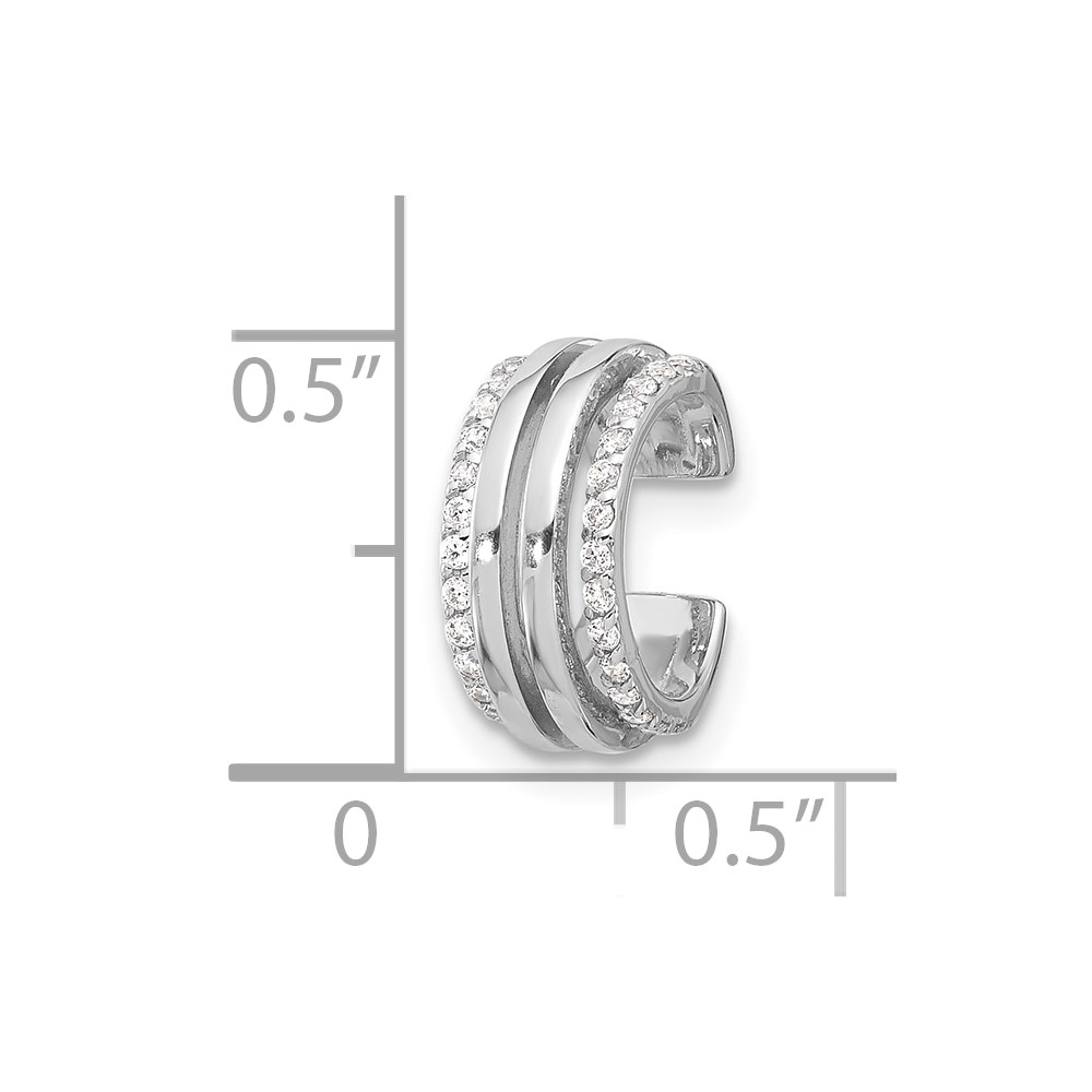 Sterling Silver Rhodium-plated Polished 4 Row CZ Single Cuff Earring (QE17088)