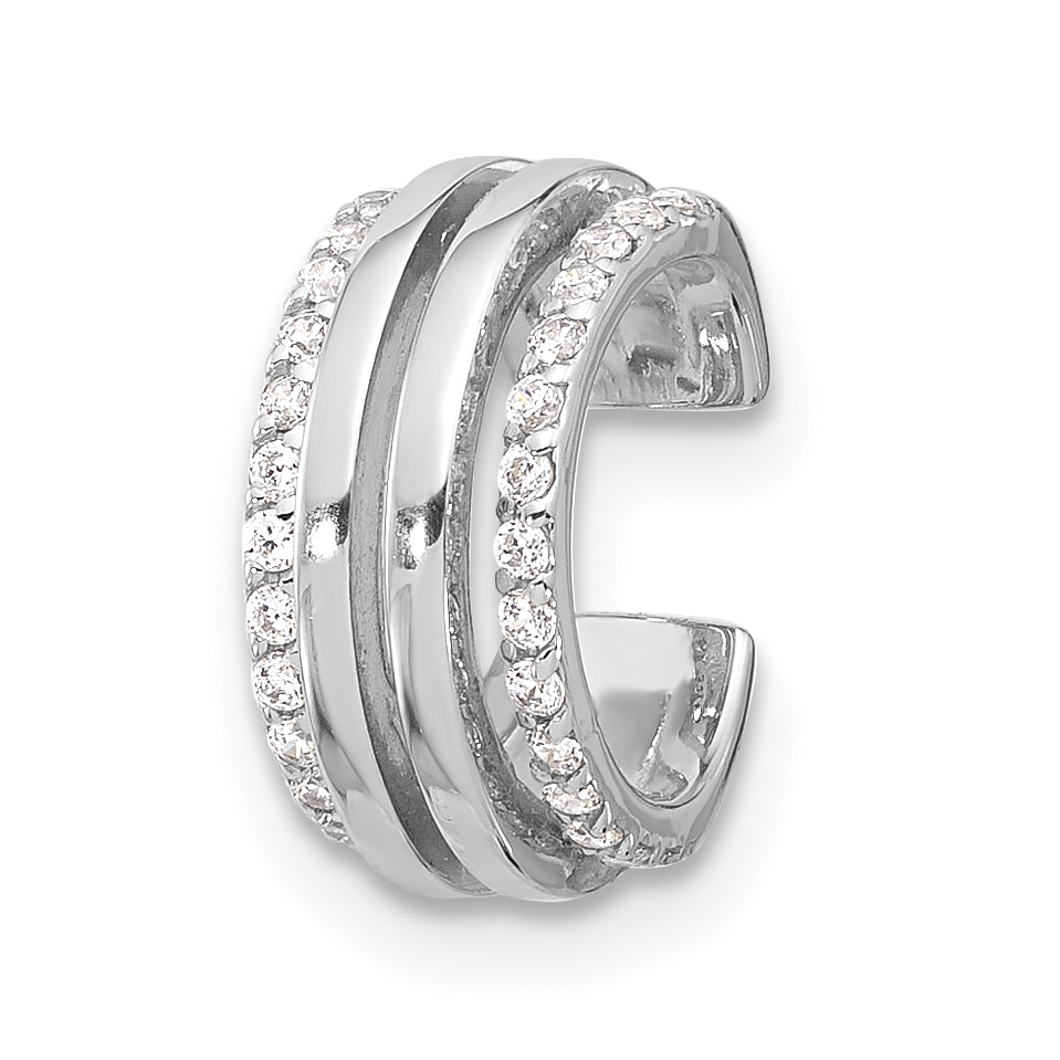 Sterling Silver Rhodium-plated Polished 4 Row CZ Single Cuff Earring (QE17088)