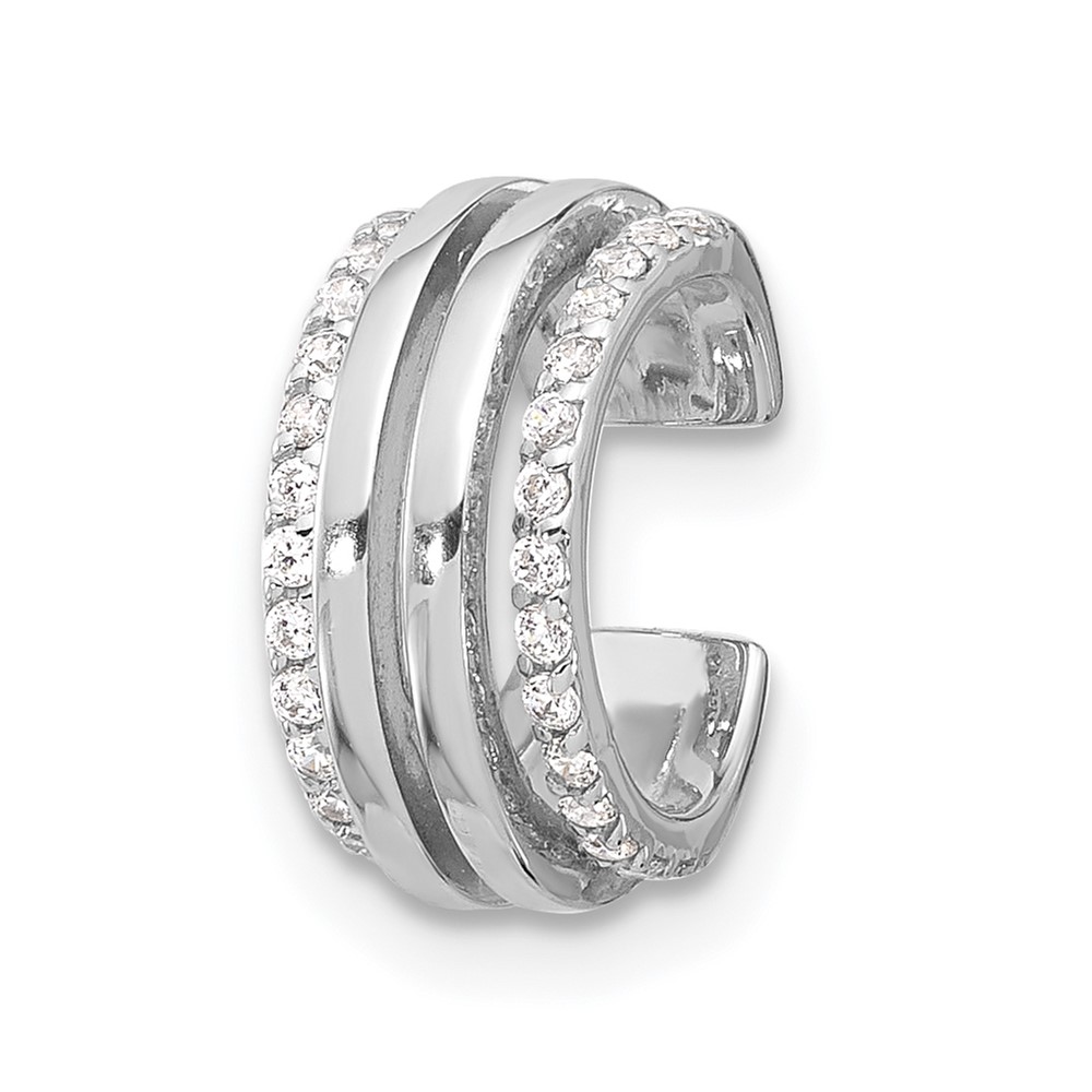 Sterling Silver Rhodium-plated Polished 4 Row CZ Single Cuff Earring (QE17088)