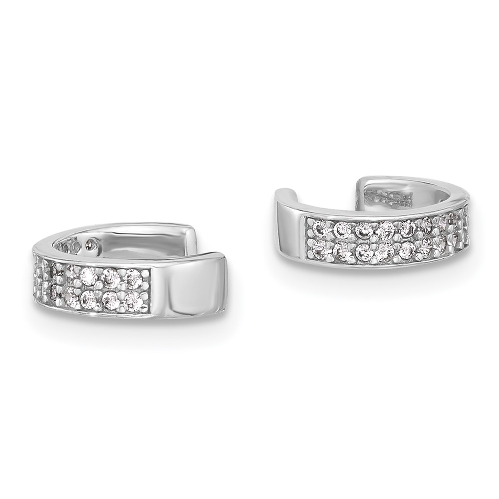 Sterling Silver Rhod-plated Polished Two Row CZ Pair of 2 Cuff Earrings (QE17095)