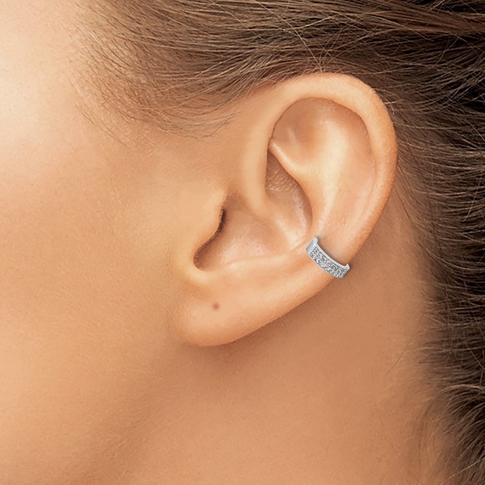 Sterling Silver Rhod-plated Polished Two Row CZ Pair of 2 Cuff Earrings (QE17095)