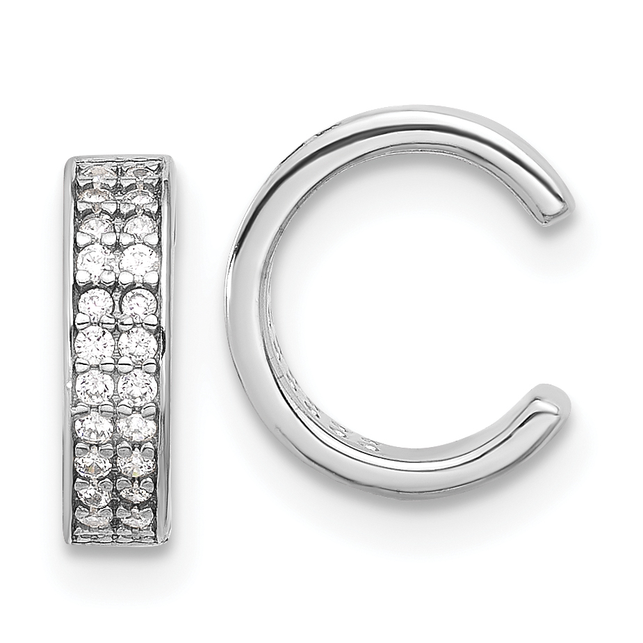 Sterling Silver Rhod-plated Polished Two Row CZ Pair of 2 Cuff Earrings (QE17095)