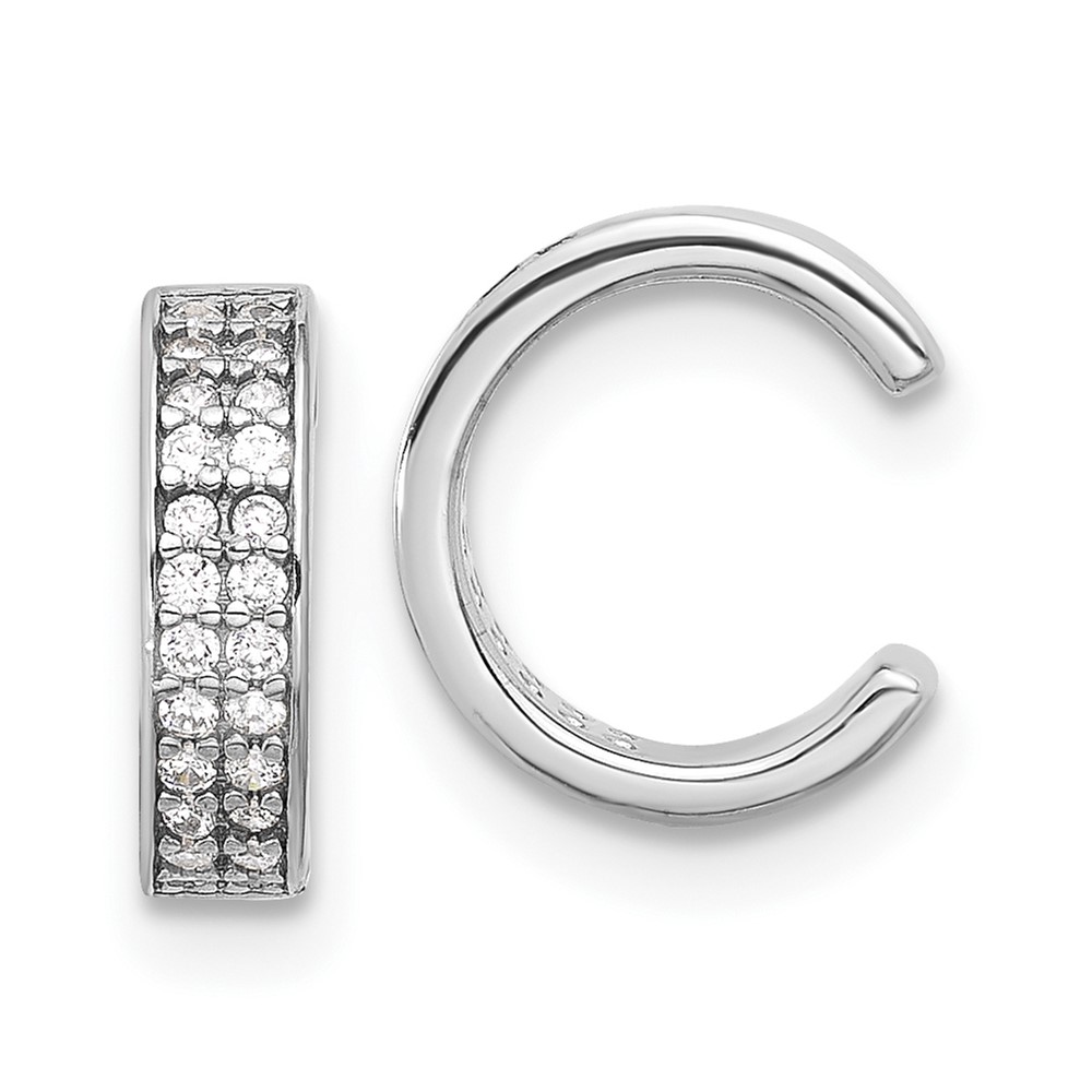 Sterling Silver Rhod-plated Polished Two Row CZ Pair of 2 Cuff Earrings (QE17095)