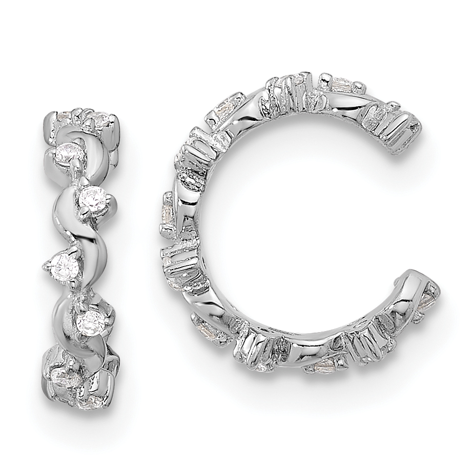 Sterling Silver Rhodium-plated Polished CZ Pair of 2 Cuff Earrings (QE17098)