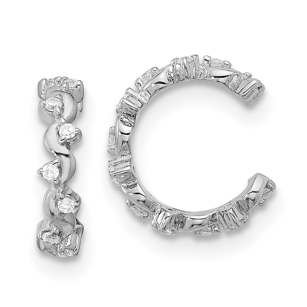 Sterling Silver Rhodium-plated Polished CZ Pair of 2 Cuff Earrings (QE17098)