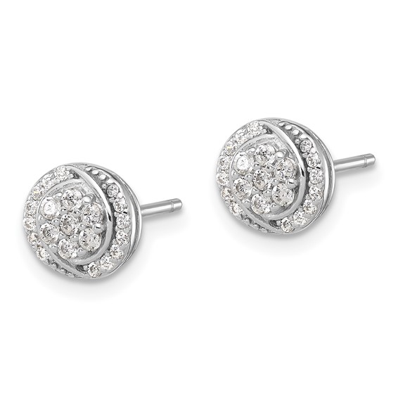 Sterling Silver Rhodium-plated Polished Cluster Pavé CZ Post Earrings