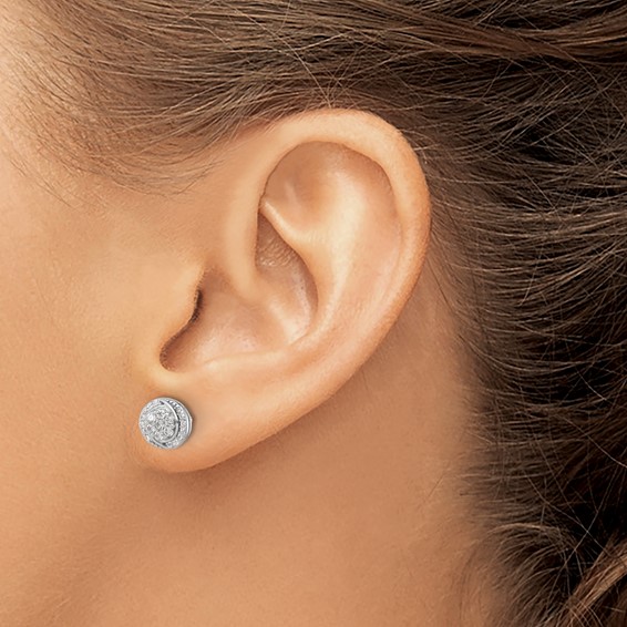 Sterling Silver Rhodium-plated Polished Cluster Pavé CZ Post Earrings