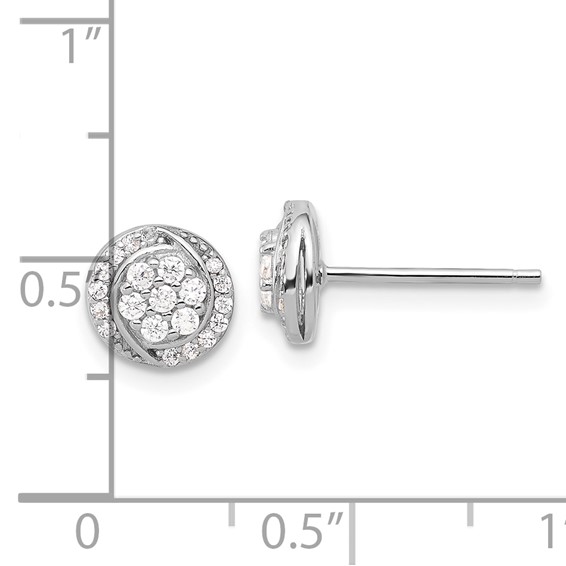 Sterling Silver Rhodium-plated Polished Cluster Pavé CZ Post Earrings