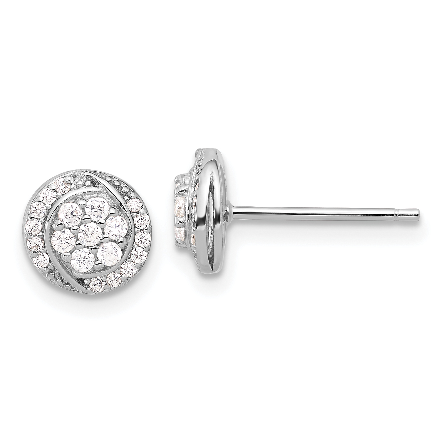 Sterling Silver Rhodium-plated Polished Cluster PavÃ© CZ Post Earrings (QE17099)