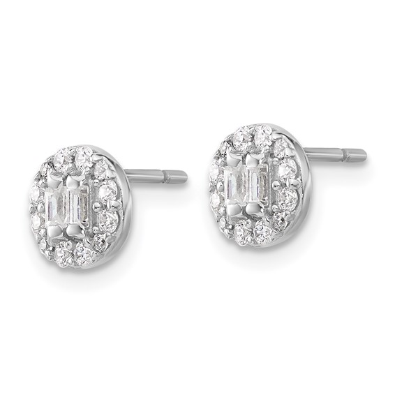 Sterling Silver Rhodium-plated Polished CZ Halo Cluster Post Earrings