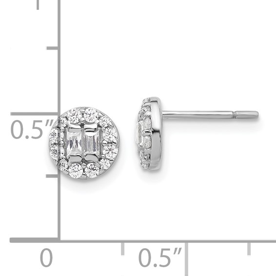 Sterling Silver Rhodium-plated Polished CZ Halo Cluster Post Earrings