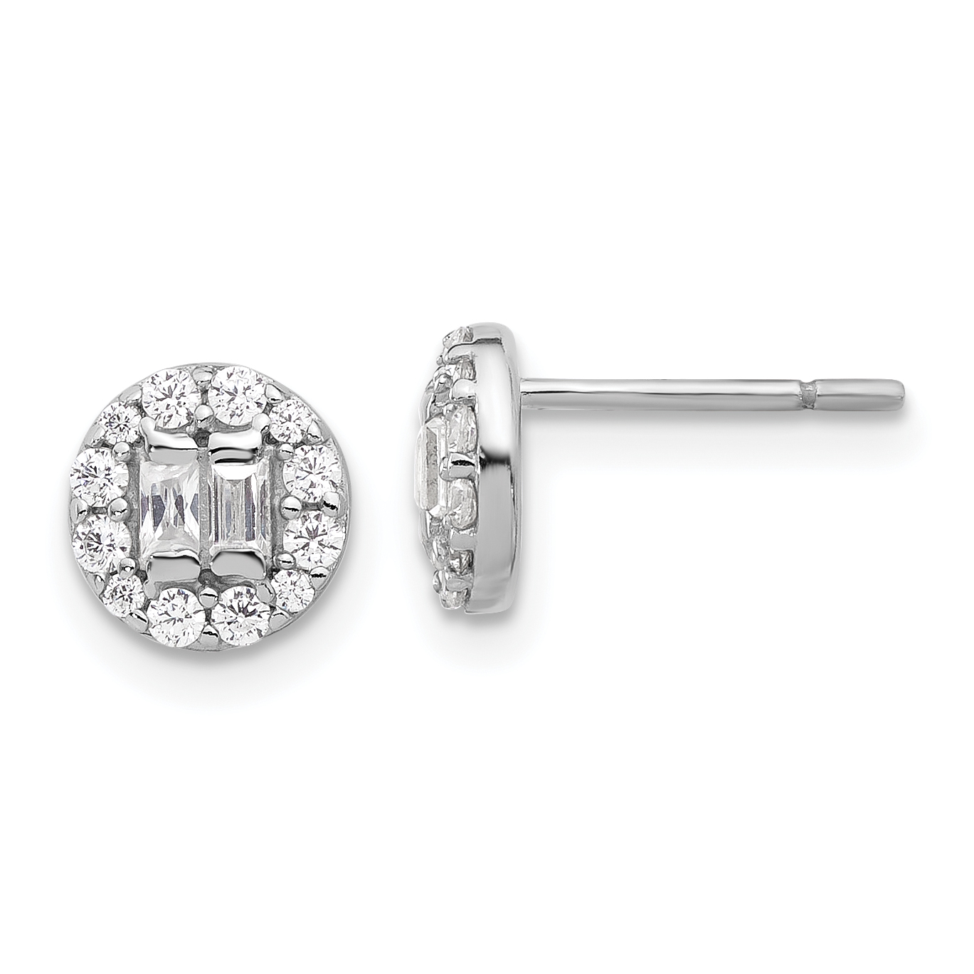 Sterling Silver Rhodium-plated Polished CZ Halo Cluster Post Earrings (QE17100)