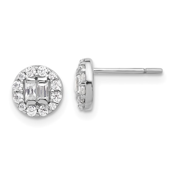 Sterling Silver Rhodium-plated Polished CZ Halo Cluster Post Earrings
