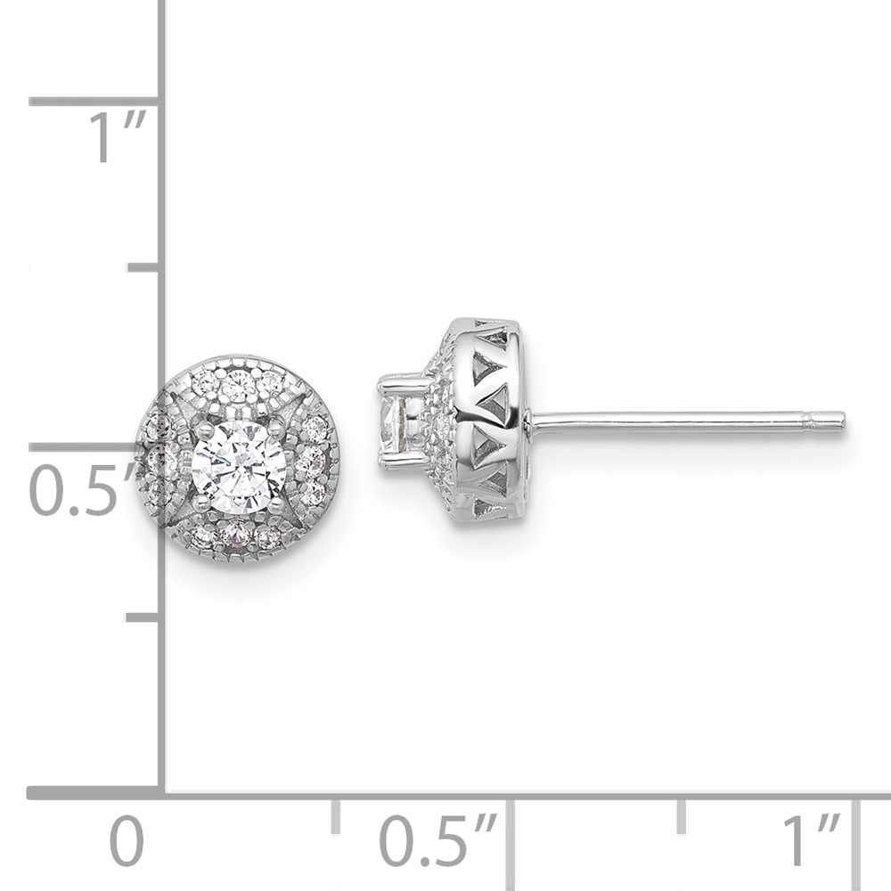 Sterling Silver Rhod-plated Textured Round CZ Cluster Post Earrings (QE17101)