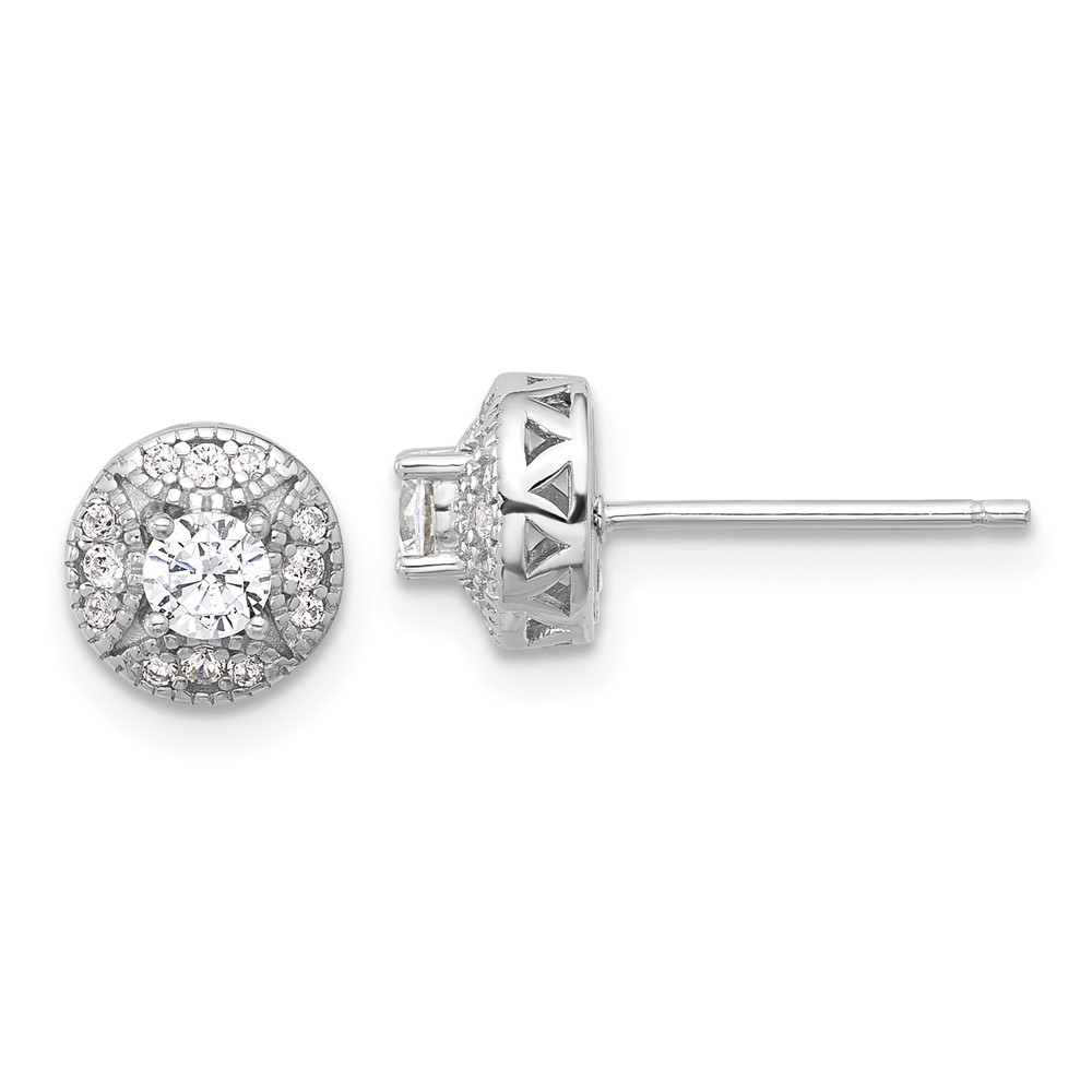 Sterling Silver Rhod-plated Textured Round CZ Cluster Post Earrings (QE17101)