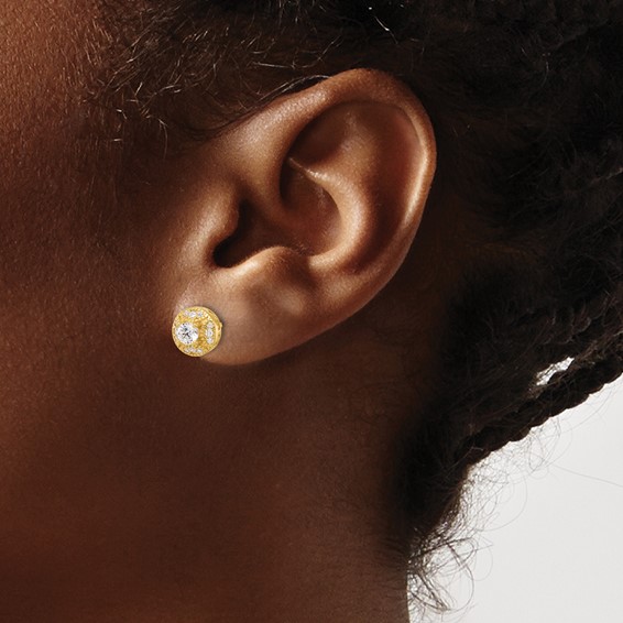 Sterling Silver Round CZ Stud Earrings