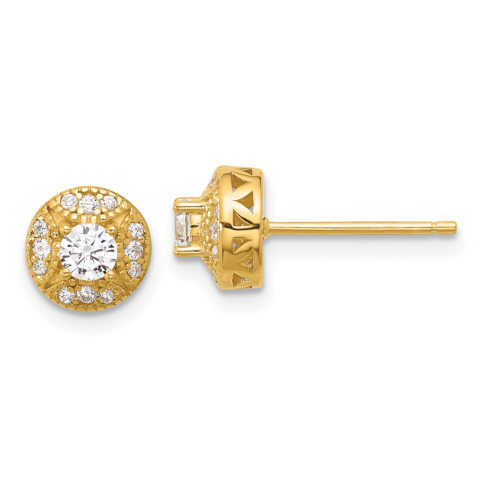 Sterling Silver Gold-tone Textured Round CZ Cluster Post Earrings (QE17101GP)