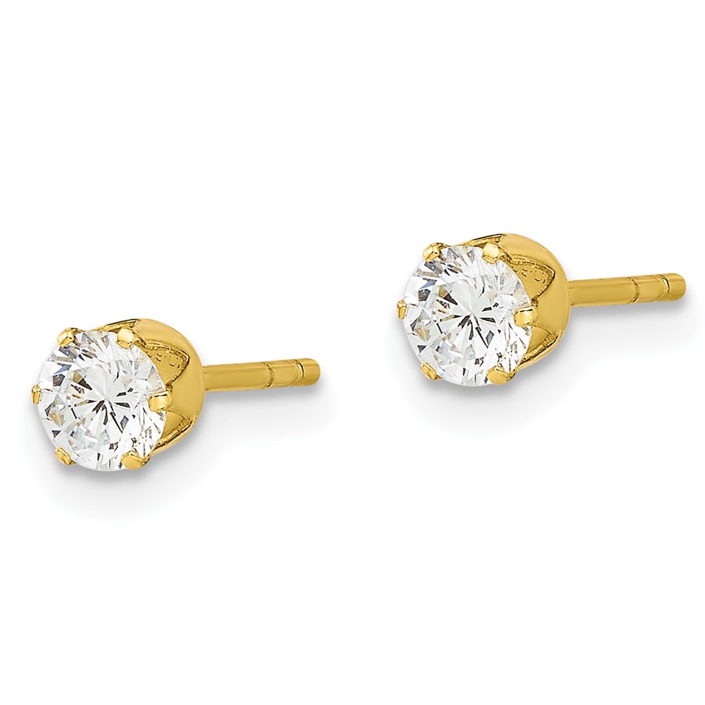 Sterling Silver Gold-tone Polished 6 Prong 4mm CZ Post Stud Earrings (QE17106GP)