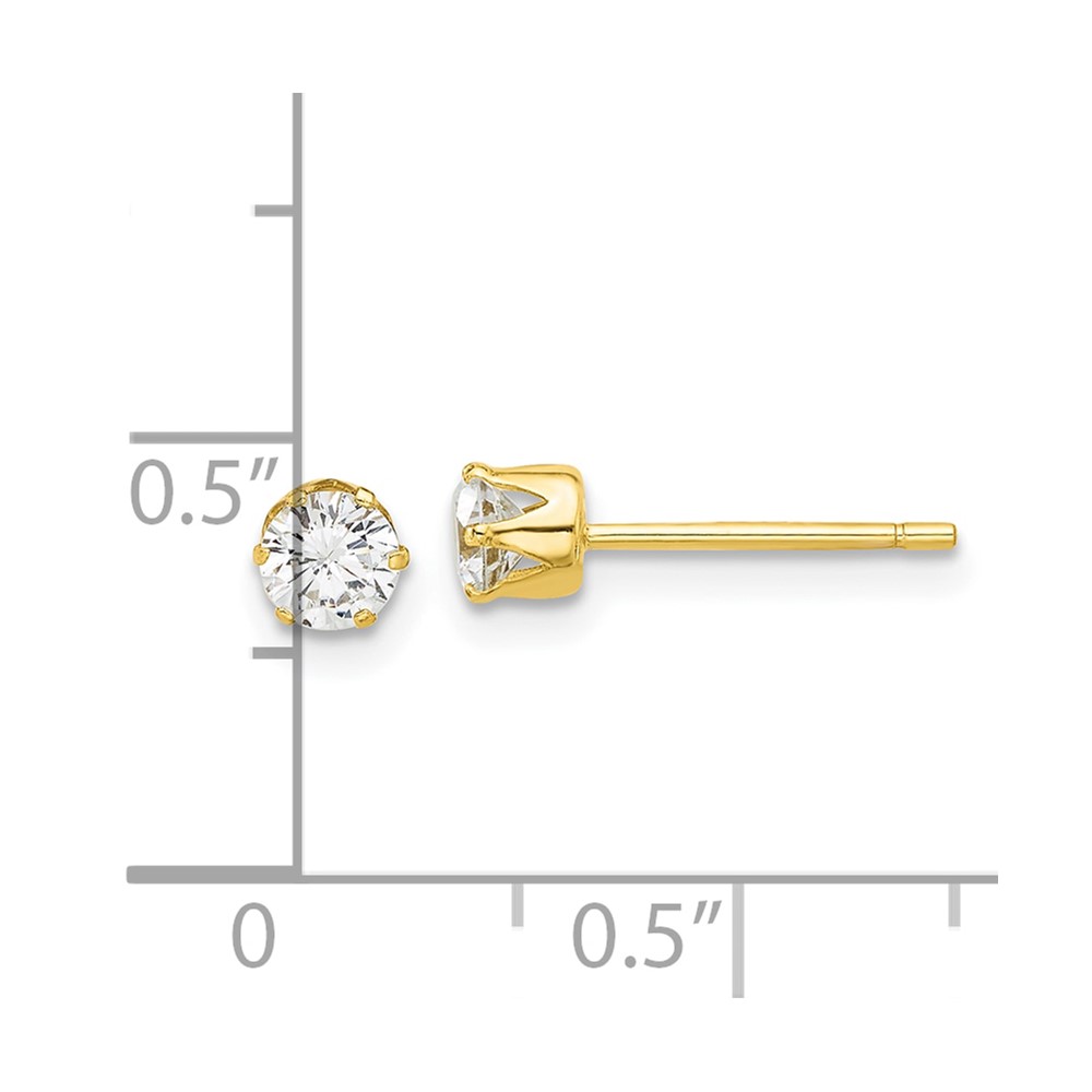 Sterling Silver Gold-tone Polished 6 Prong 4mm CZ Post Stud Earrings (QE17106GP)