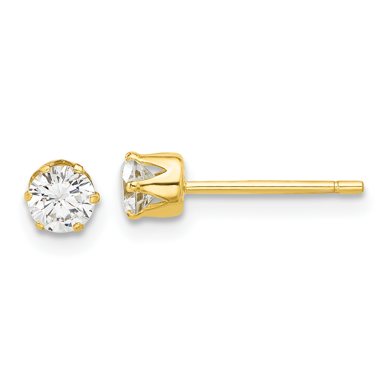 Sterling Silver Gold-tone Polished 6 Prong 4mm CZ Post Stud Earrings (QE17106GP)