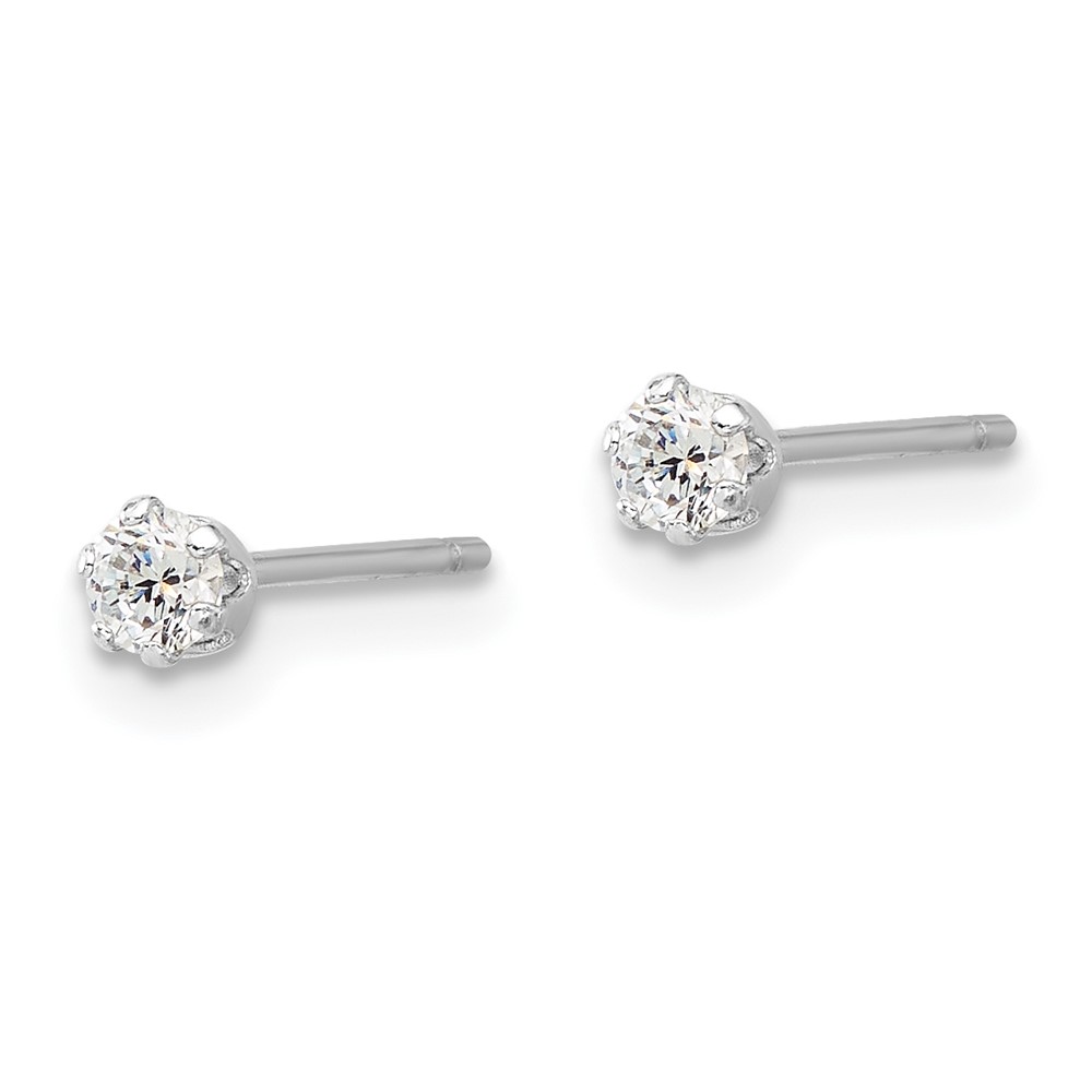 Sterling Silver RH-plated Polished 6 Prong 3mm CZ Post Stud Earrings (QE17108)