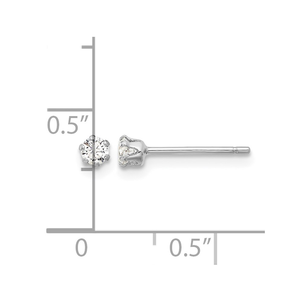 Sterling Silver RH-plated Polished 6 Prong 3mm CZ Post Stud Earrings (QE17108)