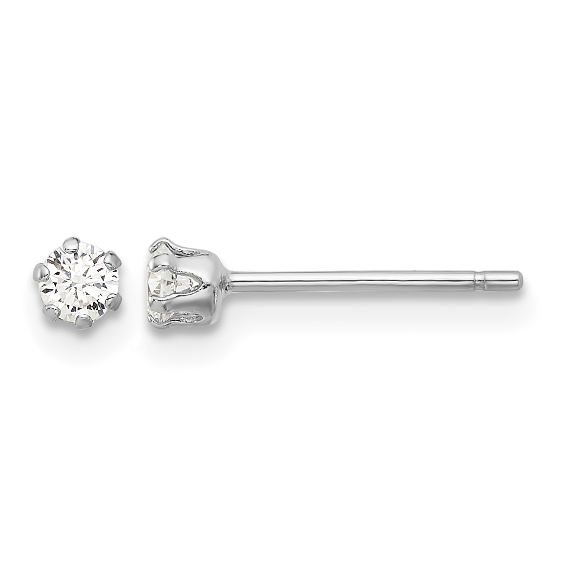 Sterling Silver RH-plated Polished 6 Prong 3mm CZ Post Stud Earrings (QE17108)