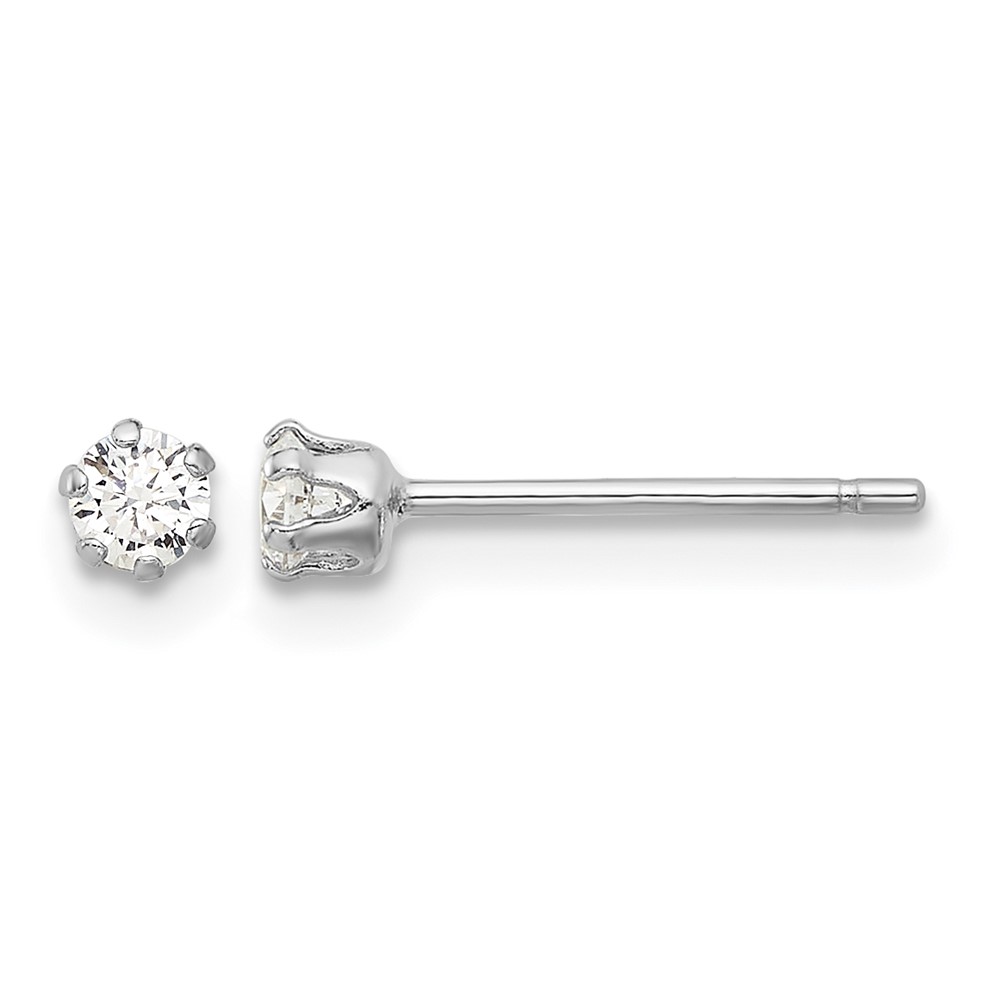 Sterling Silver RH-plated Polished 6 Prong 3mm CZ Post Stud Earrings (QE17108)