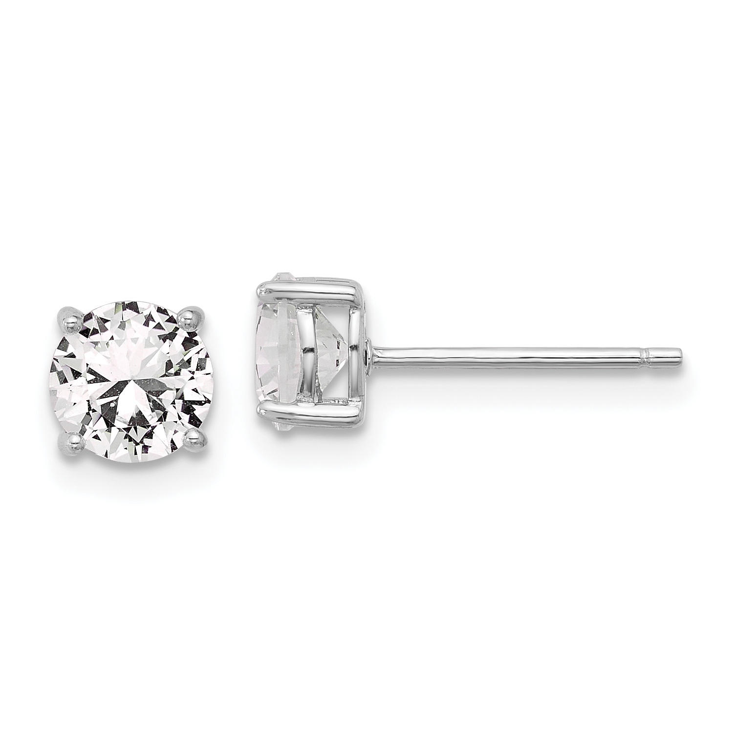 Sterling Silver RH-plated 6mm Created White Sapphire Stud Earrings (QE17111)