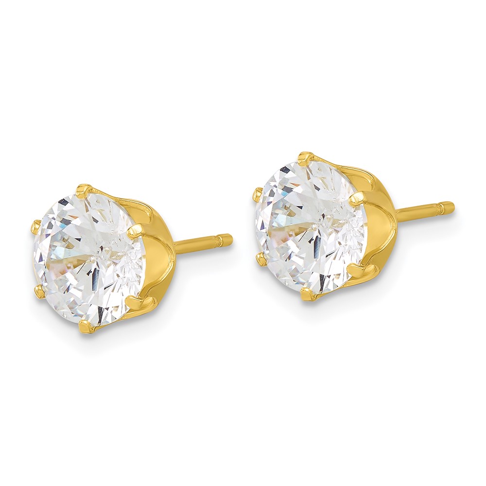 Sterling Silver Gold-tone Polished 8mm CZ Post Stud Earrings (QE17112GP)