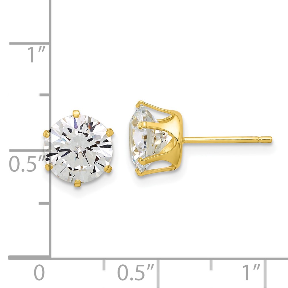 Sterling Silver Gold-tone Polished 8mm CZ Post Stud Earrings (QE17112GP)