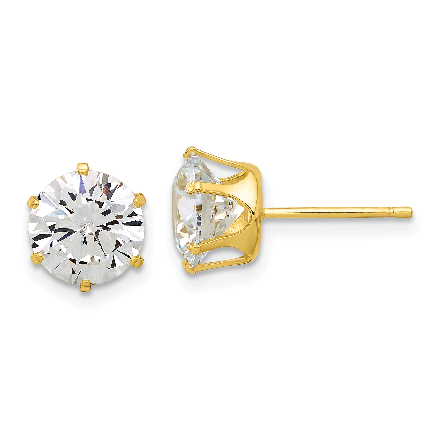 Sterling Silver Gold-tone Polished 8mm CZ Post Stud Earrings (QE17112GP)